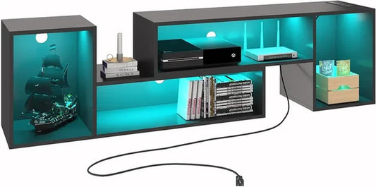 TV Stand, Deformable TV Stand with LED Lights & Power Outlets