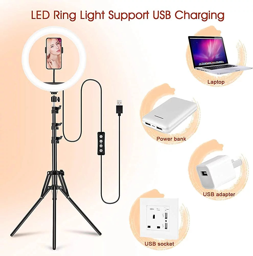 13" LED RGB Selfie Ring Light W/ Mini & Extendable Tripod Stand & Phone Holder 