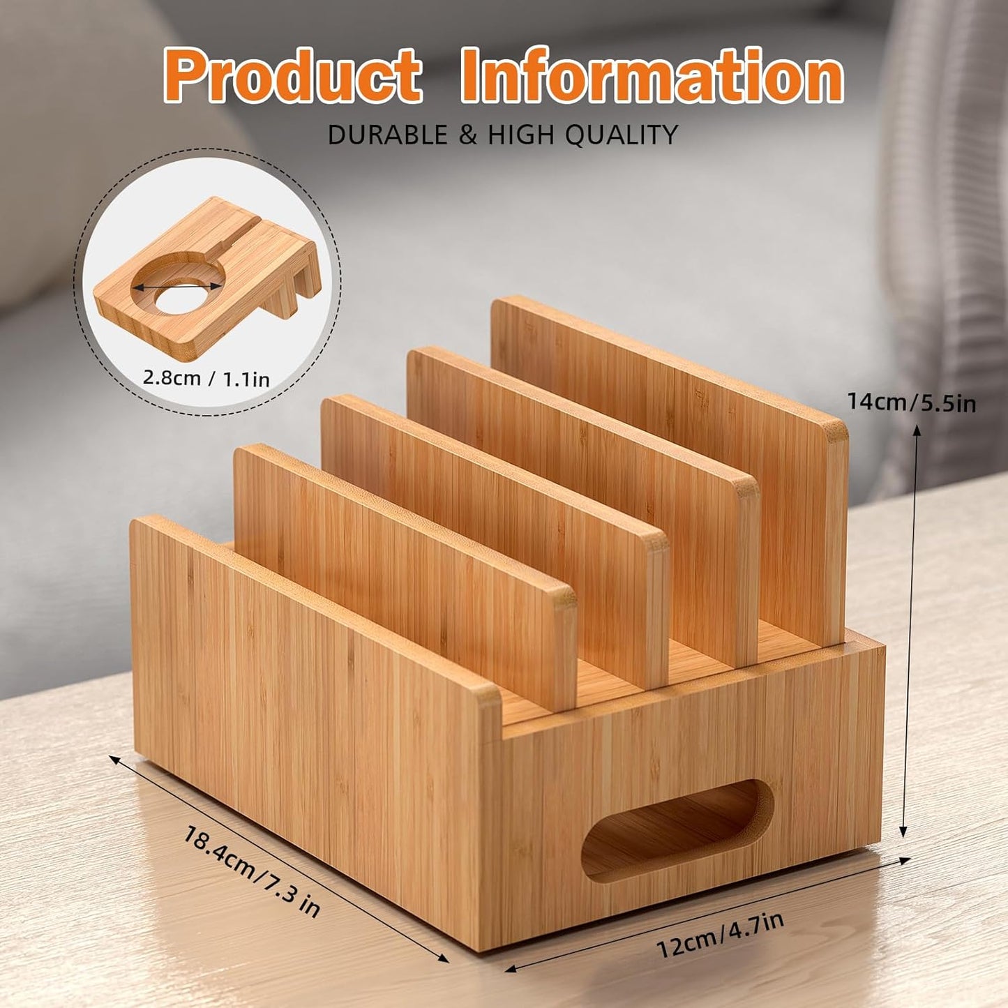 Bamboo Charging Station for Multi-Device with 4 Slots